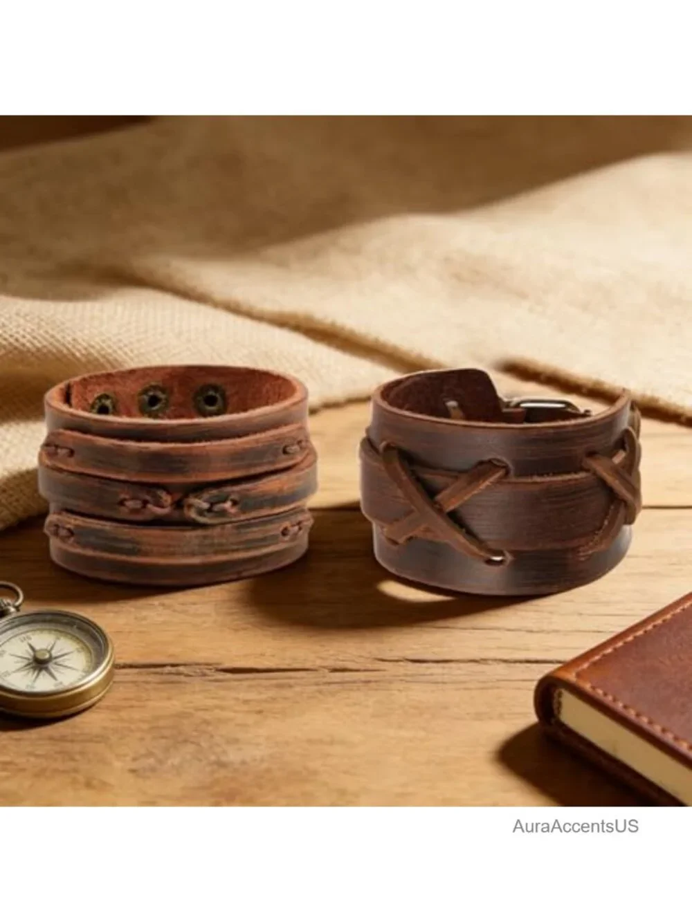 Punk Leather Cuff Bracelet Set - Adjustable Vintage Gothic Wristband